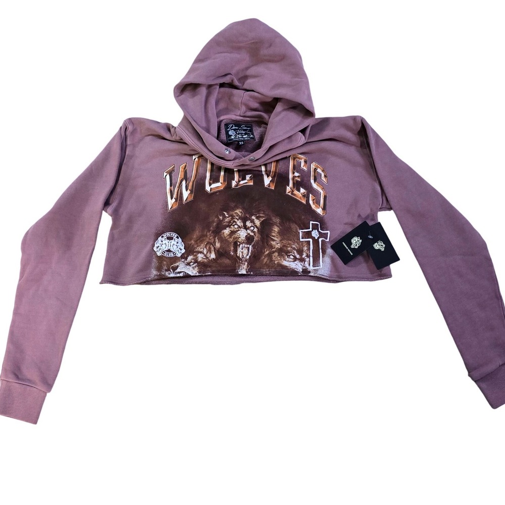 Darc Sport Wolves Club Premium Vintage Cropped Hoodie Mauve Purple XS NWT